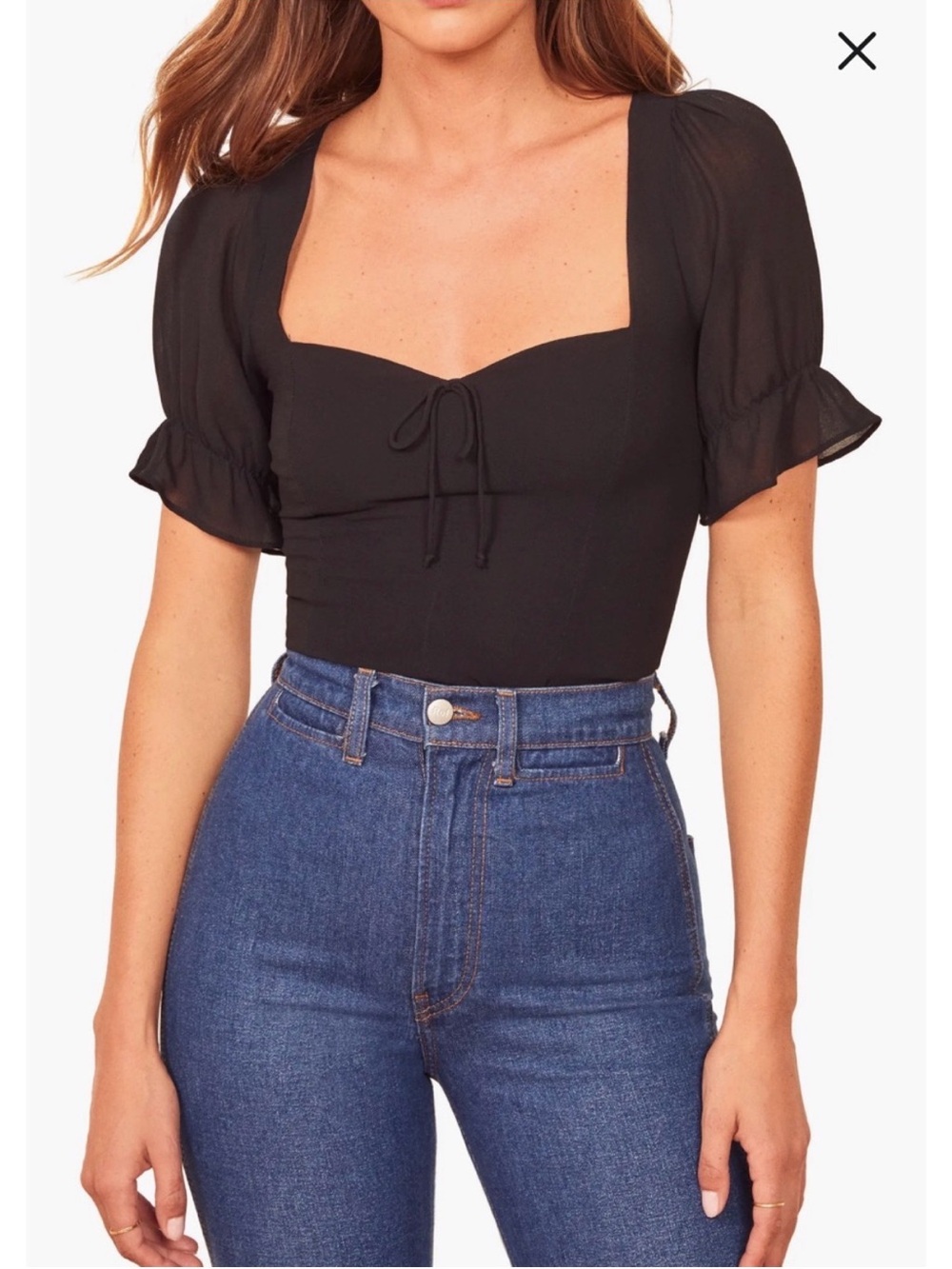 Reformation SIZE 4 Delevan sweetheart neck short sleeve top in black